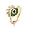 Lampwork Evil Eye Cuff Ring with Clear Cubic Zirconia RJEW-L104-04G-2
