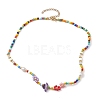 Flower Glass Seed & Pearl Beaded Necklaces NJEW-JN04677-02-4
