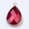 Golden Tone Brass Glass Teardrop Pendants X-GLAA-M006-A-09G-2