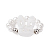 Round Shell Pearl & Brass Beads Stretch Rings RJEW-JR00689-02-1
