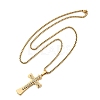 304 Stainless Steel Clear Cubic Zirconia Religion Cross Pendant Box Chain Necklaces for Men NJEW-S387-06G-4