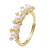 Round Natural Pearl Adjustable Rings RJEW-P113-04G-1
