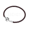 TINYSAND Rhodium Plated 925 Sterling Silver Braided Leather Bracelet Making TS-B-129-19-2
