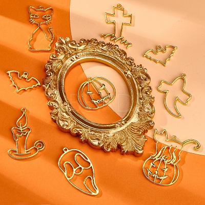 16Pcs 8 Style Halloween Theme Alloy Open Back Bezel Pendants PALLOY-CJ0002-14-1