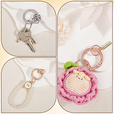 6Pcs 3 Colors Alloy Crystal Rhinestone Spring Gate Rings FIND-GF0007-96-1