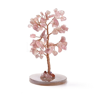 Natural Rose Quartz Chips & Agate Pedestal Display Decorations DJEW-A001-04C-1