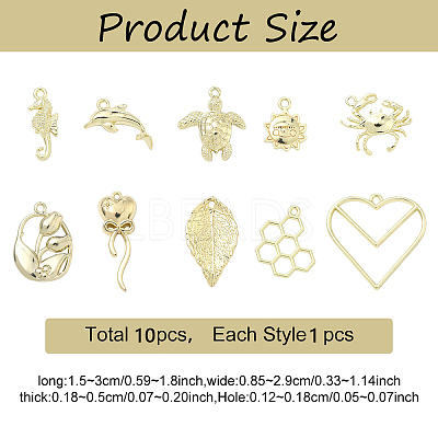 10Pcs 10 Styles Rack Plating Alloy Pendants FIND-YW0010-47-1