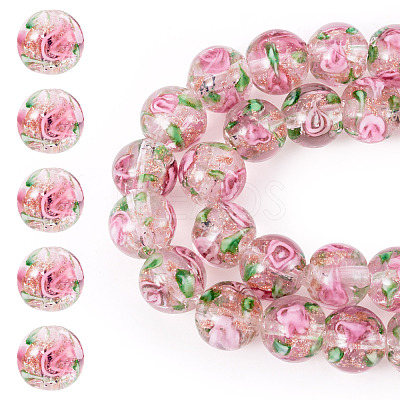 1 Strand Handmade Glod Sand Lampwork Beads Strands LAMP-TA0002-09A-1
