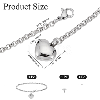 2Pcs Heart Non-Tarnish Stainless Steel Charm Bracelets BJEW-CN0001-23P-1