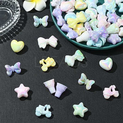 60Pcs 6 Styles UV Plating Acrylic Beads MACR-YW0003-71-1
