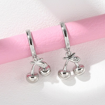 Brass Cherry Hoop Earrings EJEW-M077-19P-02-1