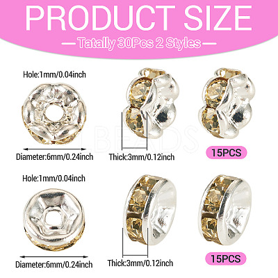 30Pcs 2 Colors Brass Rhinestone Spacer Beads RB-TA0001-29C-1