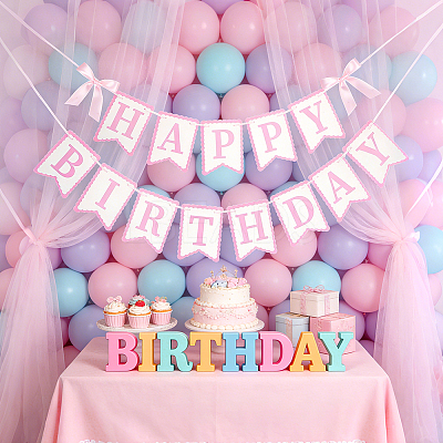 Word Happy Birthday Paper Card & Satin Bowknot Hanging Banners FEPA-WH0008-002-1