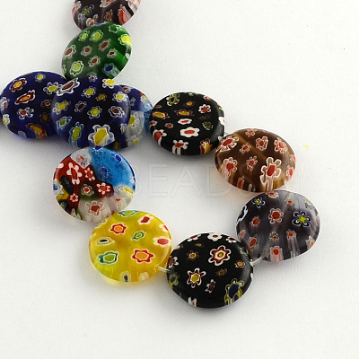 Flat Round Handmade Millefiori Glass Beads Strands X-LK-R004-62-1