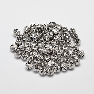 Rack Plating Brass Corrugated Round Spacer Beads KK-I600-5mm-P-RS-1