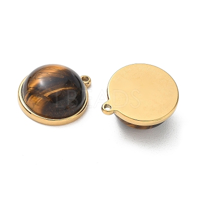 304 Stainless Steel & Natural Tiger Eye Pendants SA-CBA11D7-03G-1