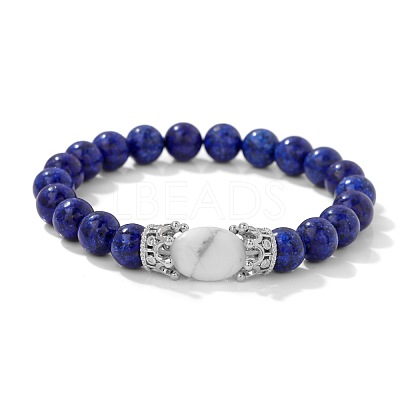 8MM Round Natural Lapis Lazuli Beaded Stretch Bracelets with Oval Synthetic Howlite Beads WG9ED28-02-1
