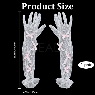 Bowknot Polyester Long Lace Gloves AJEW-WH20007-92A-1
