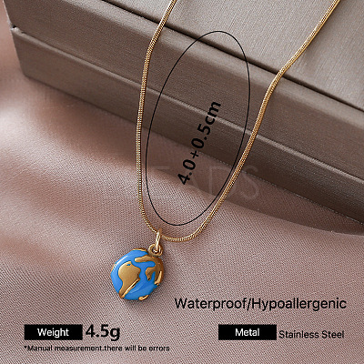 Vintage 304 Stainless Steel Enamel Eearth Pendant Necklaces for Women SI8197-3-1