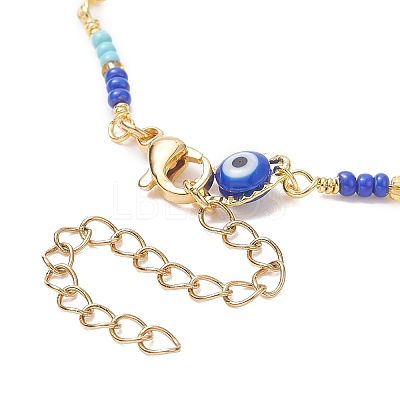 Brass Evil Eye Link Chain Anklet with Glass Beaded AJEW-AN00538-1
