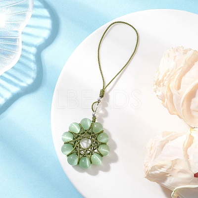 Cat Eye Flower Pendant Decorations HJEW-TA00419-04-1