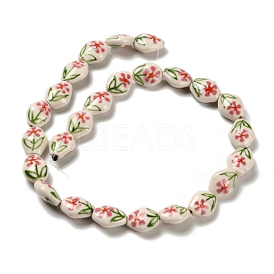 Flower Theme Printed Handmade Porcelain Beads LAMP-D303-06A-01-1