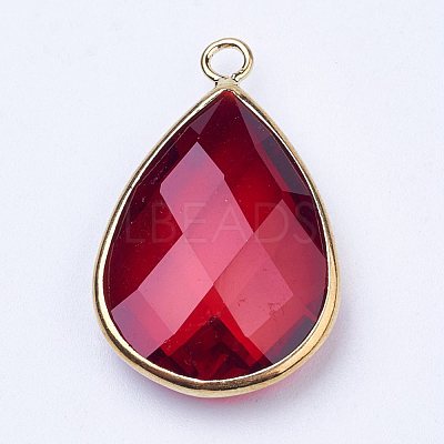 Golden Tone Brass Glass Teardrop Pendants X-GLAA-M006-A-09G-1