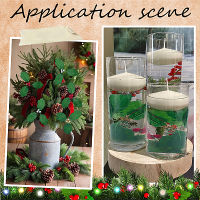 45Pcs Foam & Cloth Artificial Holly Leaves AJEW-SC0031-52B-1