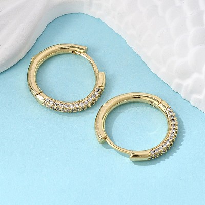 Brass Micro Pave Cubic Zirconia Huggie Hoop Earrings EJEW-K083-36G-B-1