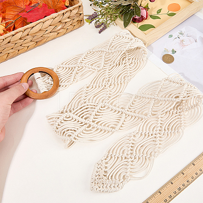 Cloth Woven Rhombus with Wood Chain Belts for Women AJEW-WH20019-125B-1