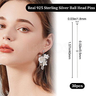 30Pcs 925 Sterling Silver Ball Head Pins STER-BBC0005-96A-1