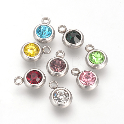 201 Stainless Steel Rhinestone Charms X-STAS-S068-M-1