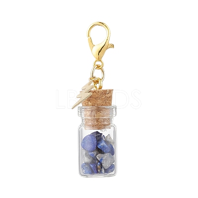 Natural Lapis Lazuli Chips inside Glass Wishing Bottle Pendant Decoration HJEW-JM03307-03-1