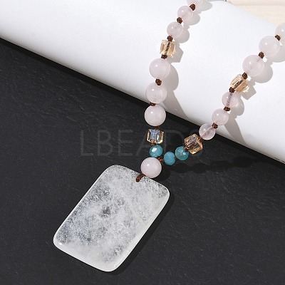 Natural Quartz Crystal Rectangle Pendant Glass Beaded Long Necklaces GG-CBAE048-02C-1
