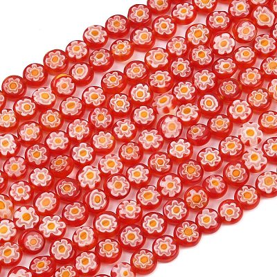 Handmade Millefiori Glass Flat Round Bead Strands LK-P010-02-1