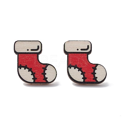 Christmas Printed Wooden Stud Earrings EJEW-D046-02-1