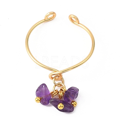 Natural Gemstone Braided Bead Cuff Rings for Women RJEW-JR00952-01-1