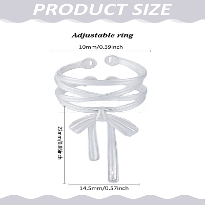 1Pc Bowknot Brass Adjustable Cuff Rings for Women RJEW-LP0002-45-1