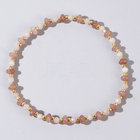 Beach Vacation Style Natuarl Rose Quartz & Strawberry Quartz Beaded Stretch Bracelet Women RO9590-9-1