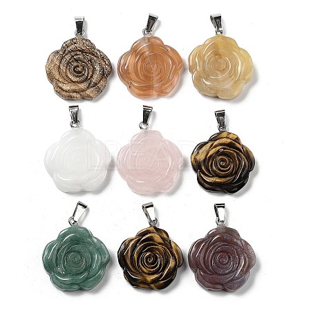 Natural Mixed Stone Carved Pendants G-P520-11P-1