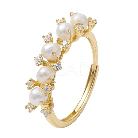 Round Natural Pearl Adjustable Rings RJEW-P113-04G-1