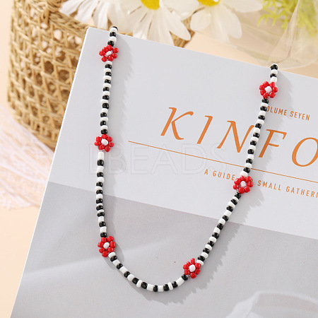 Bohemian Daisy Flower Glass Seed Beaded Necklaces with Alloy End Chains FS-WGC49A6-05-1