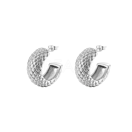 Stylish Stainless Steel C-shaped Diamond Grid Earrings for Women's Daily Wear UO3673-2-1