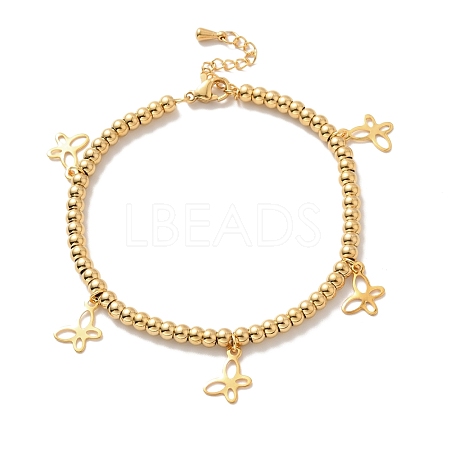 Vacuum Plating 304 Stainless Steel Butterfly Charm Bracelet with 201 Stainless Steel Round Beads for Women BJEW-B057-25G-1