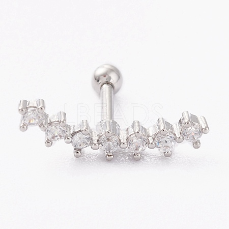Brass Micro Pave Clear Cubic Zirconia Barbell Cartilage Earrings AJEW-P017-09P-1