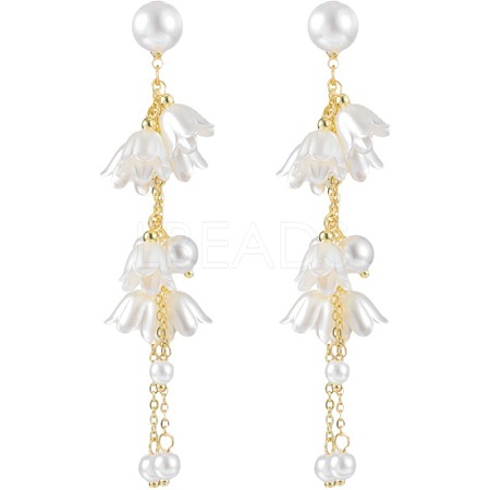 Flower Plastic Imitation Pearl Dangle Stud Earrings PW23031771066-1