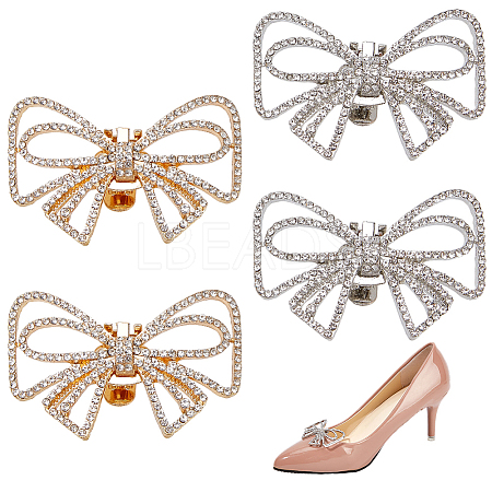 4Pcs 2 Colors Bowknot Alloy Rhinestone Shoe Decorations FIND-CP0002-23-1