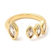 Rack Plating Brass Pave Clear Cubic Zirconia Open Cuff Rings for Women X-RJEW-Q770-31G-1