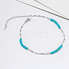 925 Sterling Silver Dapped Chain Anklet AJEW-Z029-23P-2