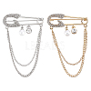 2Pcs 2 Colors Alloy Rhinestone Hanging Chain Brooches JEWB-PH0001-77-1